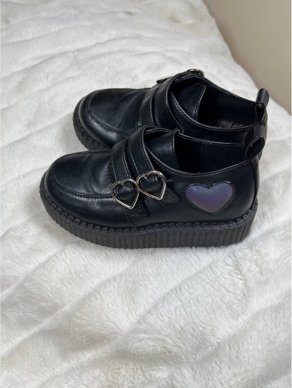 KOI Kid 1/1.5 Girls Black Goth Punk Emo Heart Buckle Platform Creeper Fall Shoes